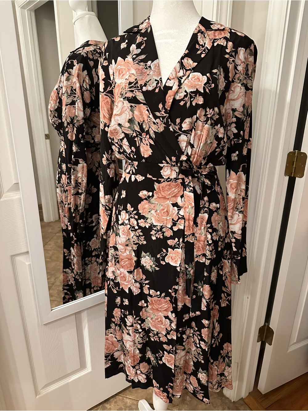 Lea & Viola Black Wrap Dress with Blush Floral Print